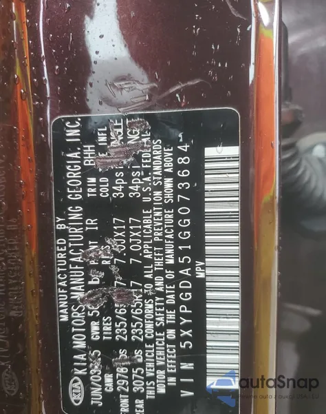 2016 Kia Sorento Lx z USA, uszkodzony, nr VIN 5XYPGDA51GG073684